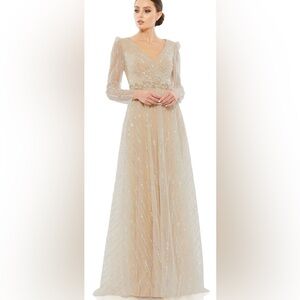 Mac Duggal Sequin Embellished Long Sleeve Champagne Gown | NWT | Size 10
